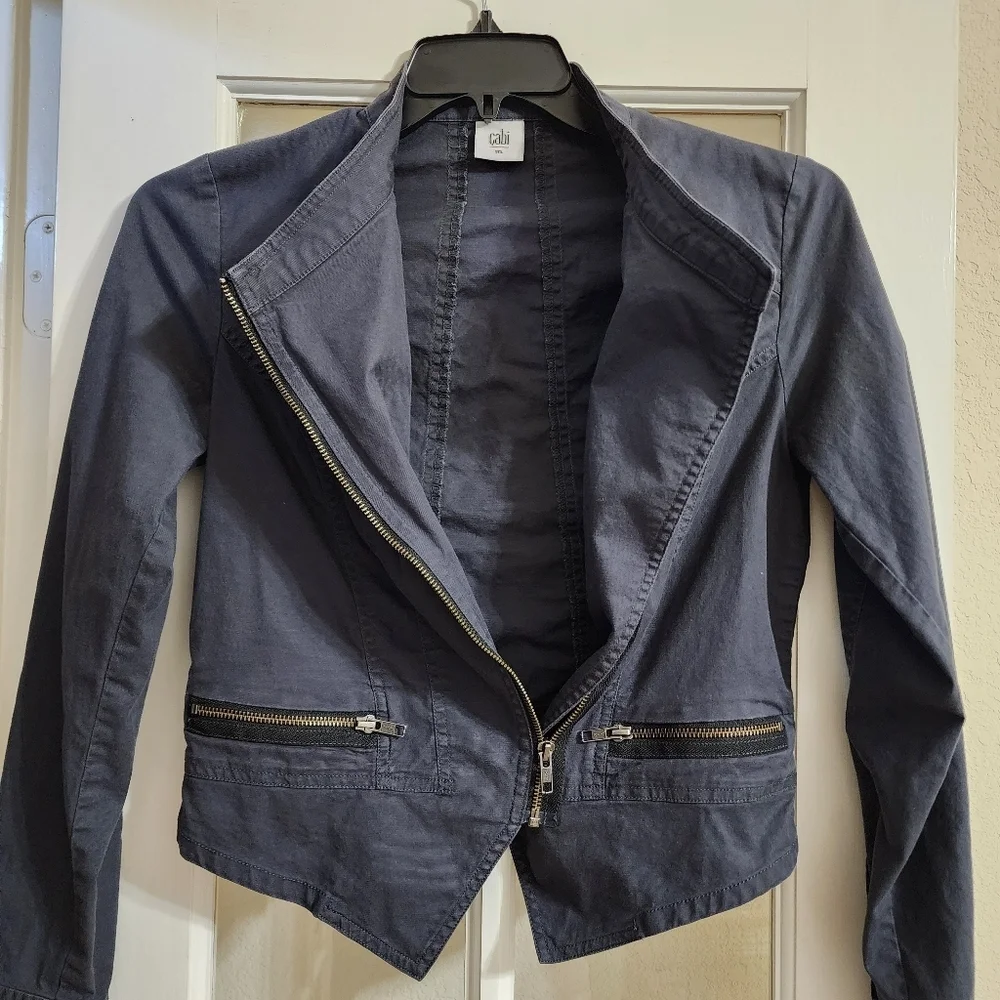 CAbi Twilight Moto Jacket Blue Gray Asym Zip Stretch Small